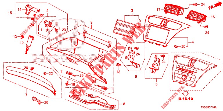 GUARNICAO INSTRUMENTOS (COTE DE PASSAGER) (RH) para Honda CIVIC DIESEL 1.6 EXGT EURO 6 5 portas 6 velocidades manuais 2015