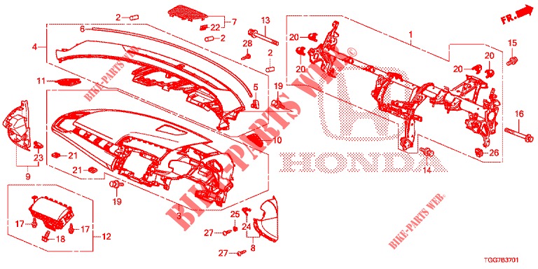 SUPERIOR PAINEL INSTR (RH) para Honda CIVIC 1.0 MID BLACK EDITION 5 portas totalmente automática CVT 2018
