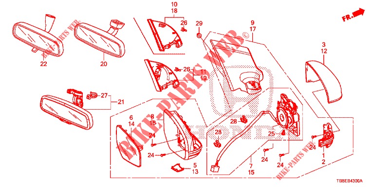 RETROVISOR/PALA SOL  para Honda CIVIC TOURER 1.8 SE 5 portas 6 velocidades manuais 2015
