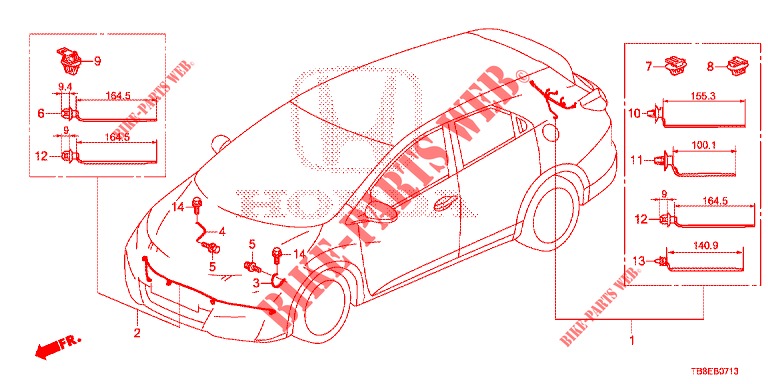 CABLAGEM (8) para Honda CIVIC TOURER DIESEL 1.6 EXGT 5 portas 6 velocidades manuais 2015